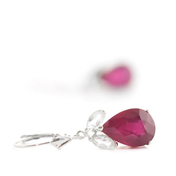 Galaxy Gold Products Jewelry - 14K. GOLD LEVERBACK EARRING w RUBIES & WHITE TOPAZ